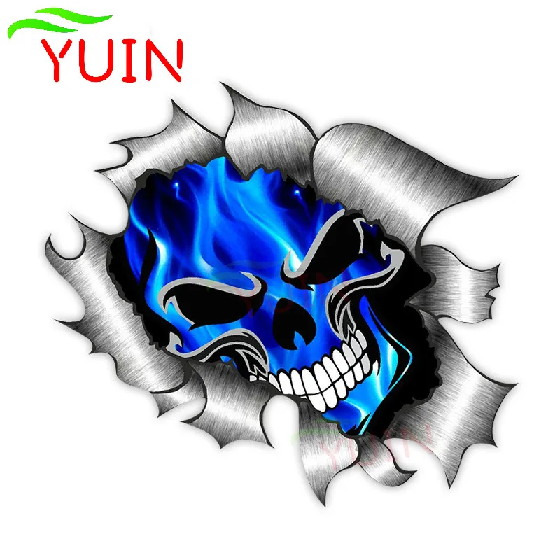 YUIN Personality Car Sticker Motorcycle Decals Skull & Electric Blue Flames PVC Decorative Accessories Waterproof Decal 13*13cm