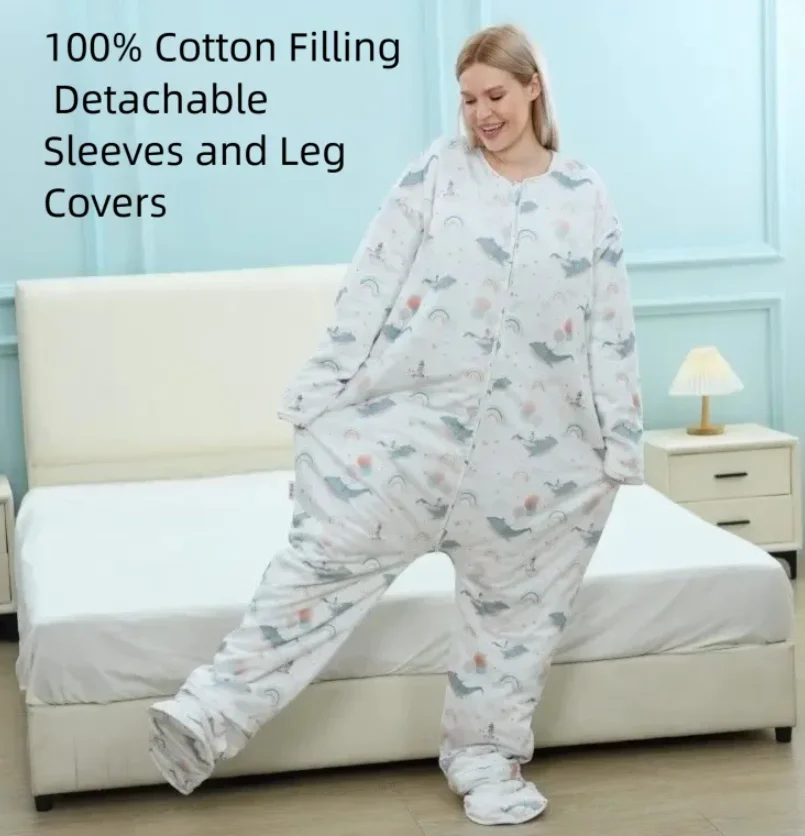 ABDL Adult Baby Pure Cotton Split Leg Sleeping Bag Kawaii Large Size Autumn Winter Bodysuit Cold Protection Anti Kick Jumpsuit