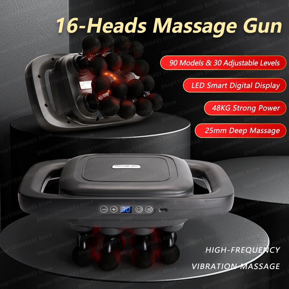 Fascia Gun 16-Head Muscle Relaxation Massage Gun Professional Grade Wireless Waist Back Massager Deep High Frequency Vibration ﻿