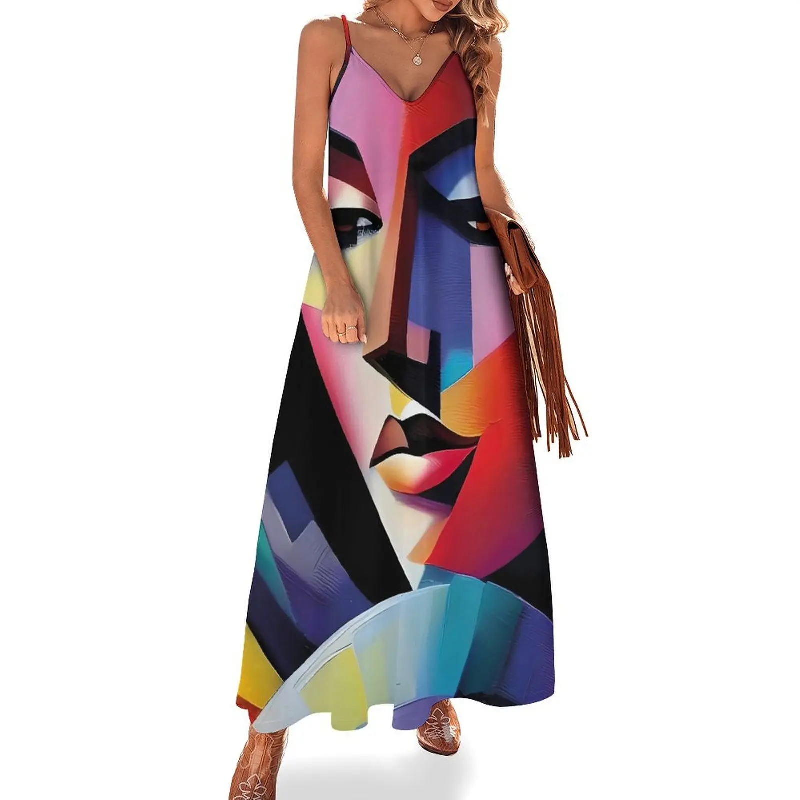 

Nice Lady Face Dress Board Print Streetwear Bohemia Long Dresses Summer Club Maxi Dress Design Clothing Birthday Present