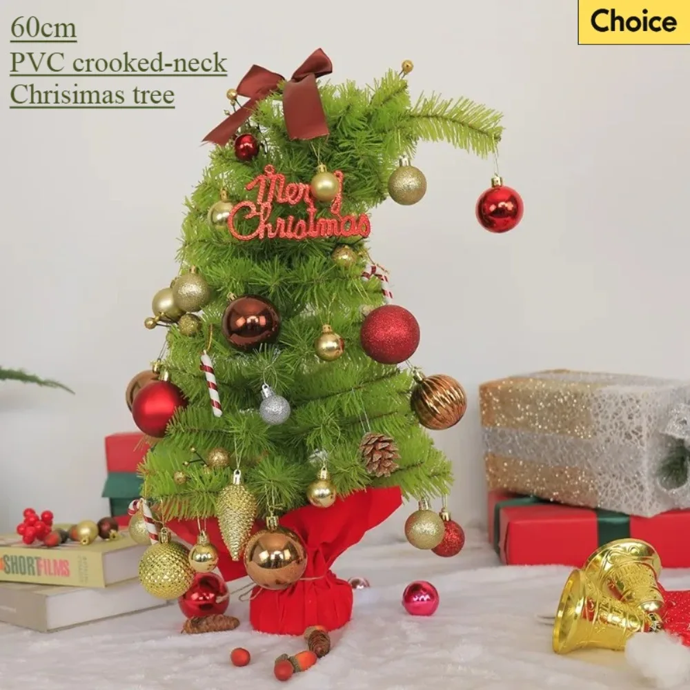 

Skew Head Christmas Tree PVC Material Desktop 60cm Small Skew Neck Christmas Tree Green Home Christmas Atmosphere Decoration