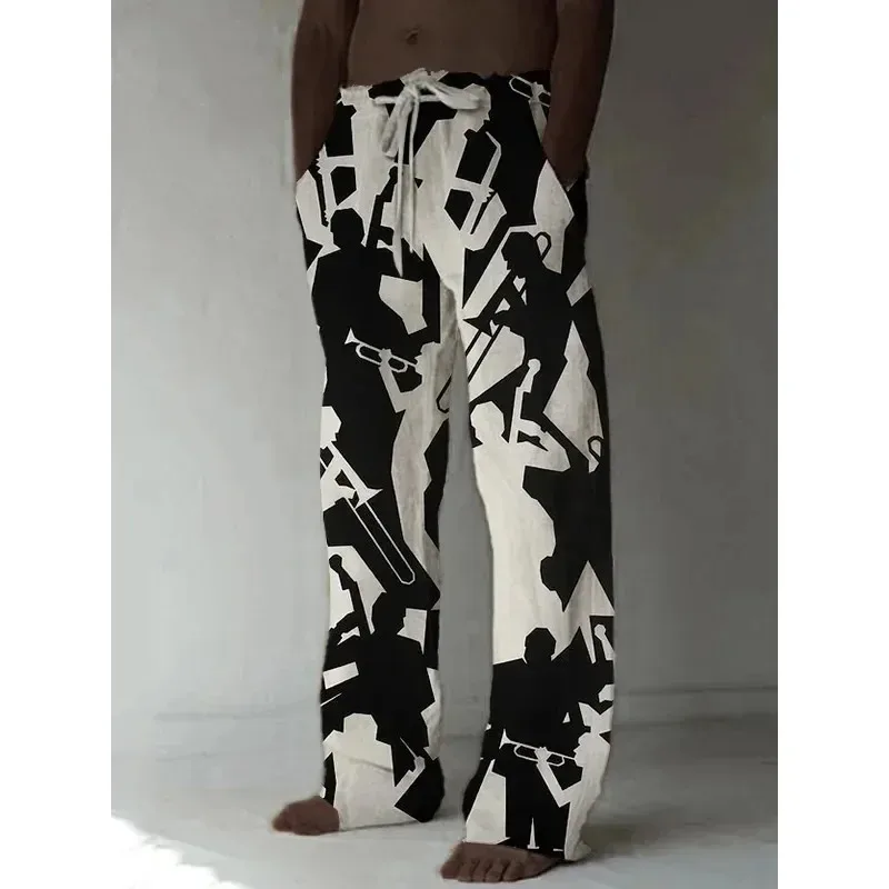 Мужские повседневные широкие брюки с геометрическим узором и принтом в этническом этническом этническом стиле, летние брюки для влюбленных, мягкие расклешенные брюки размера плюс