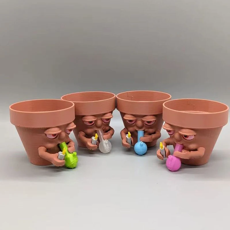 Novetly Ornament Face Smoking Shape Flower Pot Resin Plant Pots Indoor Desktop Funny Potted Plant Vegetation Home Desk Decor