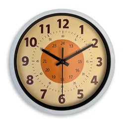 8inch Modern Simple Orange Background Pattern Plastic Glass Wall Clock Living Room Bedroom Kitchen Home Decoration Wall Clock Silent Quartz Clock Holiday Gift (No Battery)