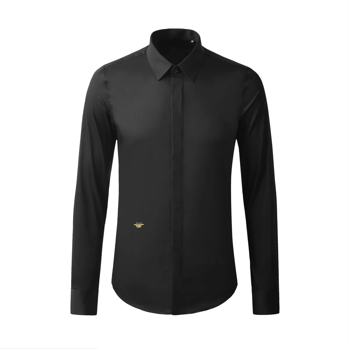 High End Gold Bee Embroidered Business Shirts Men's Solid Color Long Sleeved Banquet Party Shirt Versatile Casual White Tops