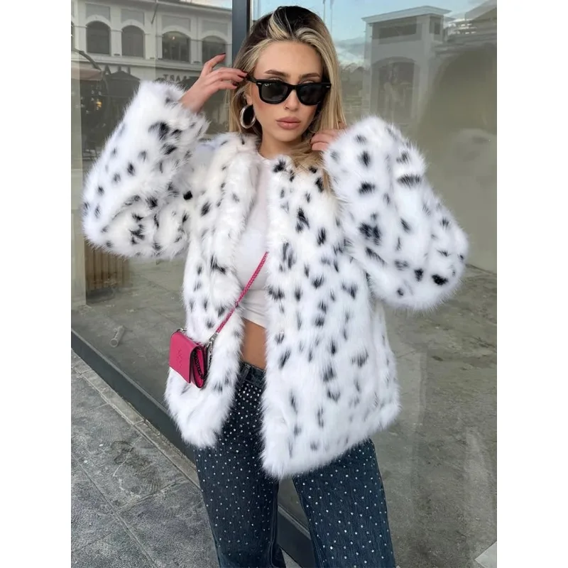Lady Chic Luipaardprint Korte Vrouwen Bontjas Ronde Hals Single Breasted Casual Bovenkleding Mode Highstreet Jassen 2023 Nieuwe