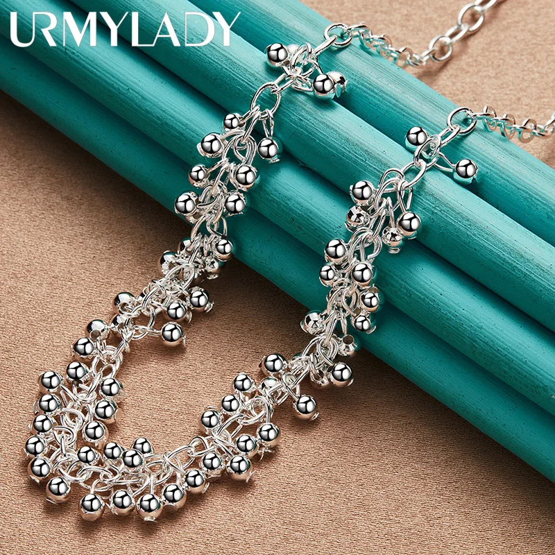 URMYLADY 925 Sterling srebrny, gładki winogron naszyjnik z koralików dla kobiet Wedding Party prezent biżuteria