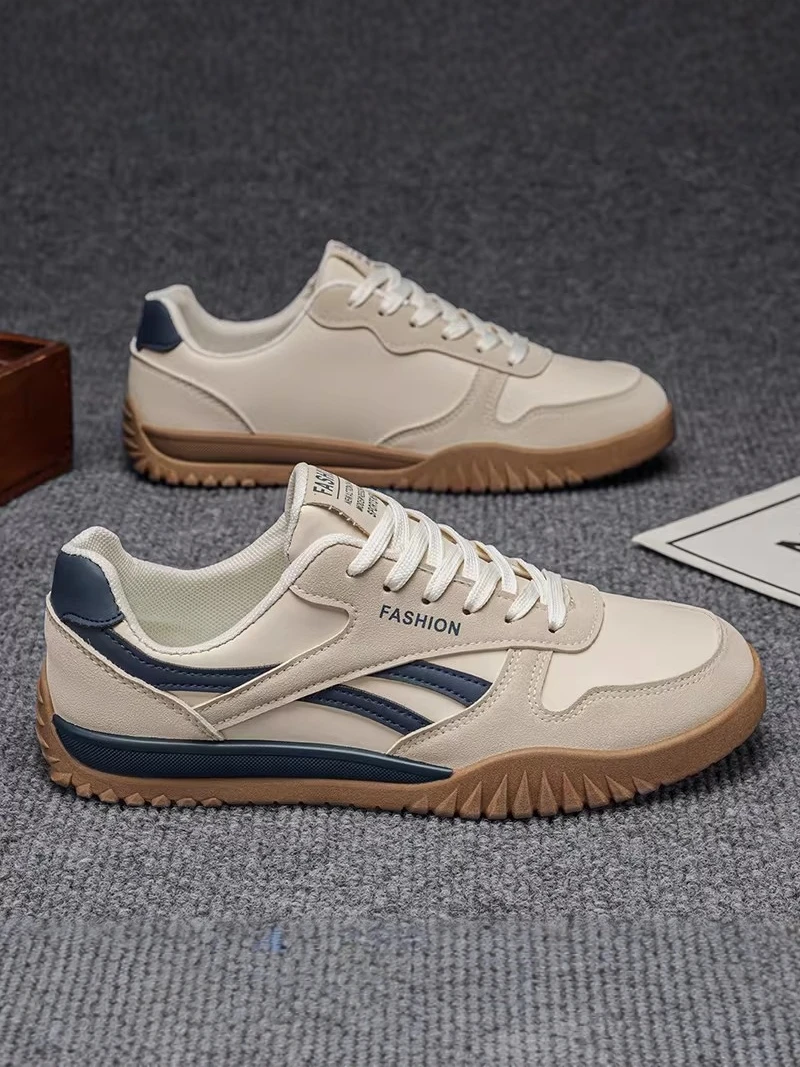 Men's Casual Sport Shoes Leather Panel Lightweight Soft Bottom Retro Versatile Dequan Agan Trendy Footwear for Youth