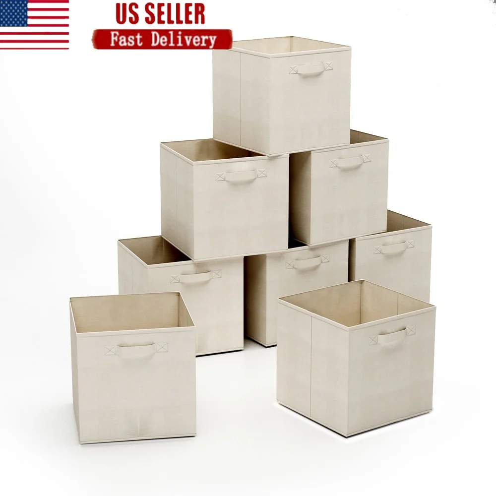 

8-Piece Collapsible Fabric Storage Bins Set Non-Woven Polypropylene Easy-Care Organizers Home Office Closet Use