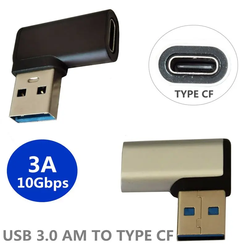 10GBPS Speed Current 3A USB 3.0 AM Left Bend To USB 3.1 Type-C Mother Phone Tablet Hard Drive Adapter