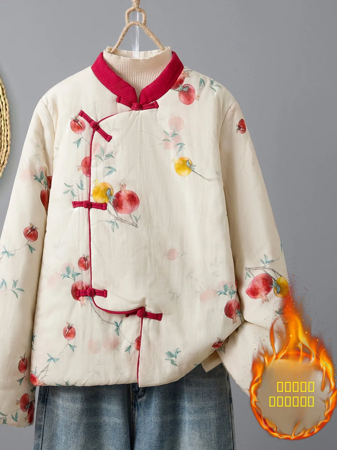 

New Chinese Sle Women's Cotton Jaet Coat Loose Thiened Stand Collar Autumn Winter New Faion Print Warm Cotton Clothes