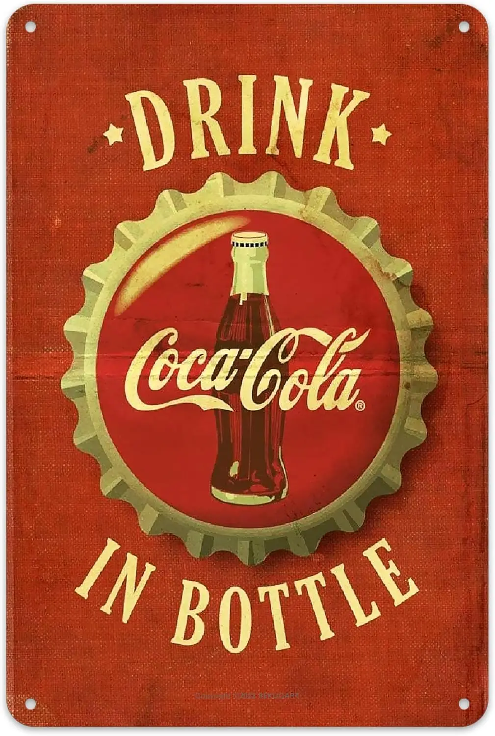 1p, arte de pared de metal de coca vintage - Bebida de coca en botellas - en letrero retro para amantes de la coca y coleccionistas