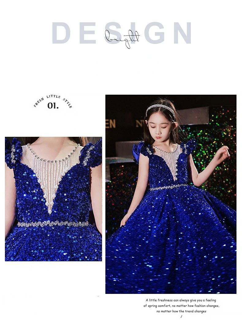 Princess Dress Sequin Evening Weddings Long Dresses Elegant Formal Ball Gown For Girls Birthday Gift 1-14Y