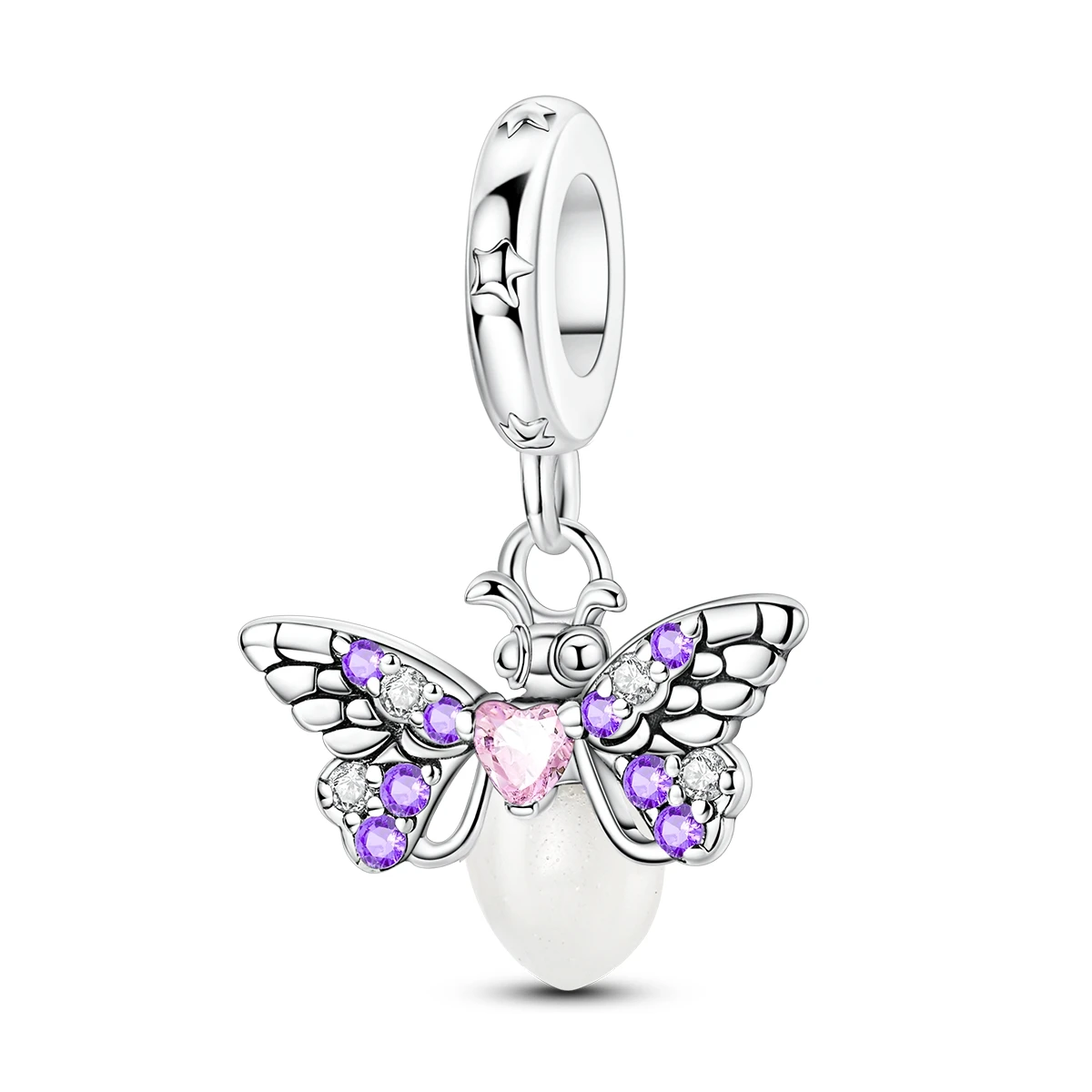 925 Sterling Silver Glow In The Dark Firefly Nature Pink Purple Hoop Earrings for Women Party Wedding Versatile Jewelry Gift