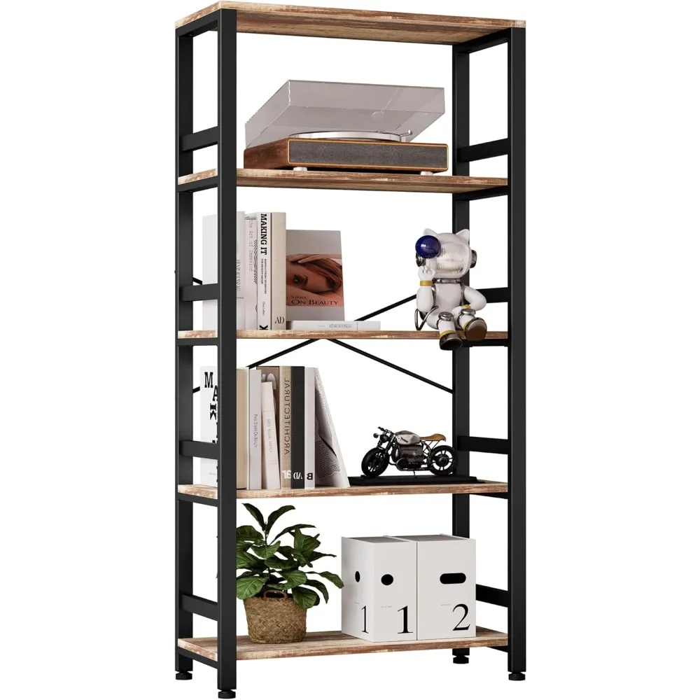 

Книжные полки и книжные шкафы, широкая полка 31,5 дюйма, 5-уровневая полка-лестница, 110 фунтов/полка, винтажный книжный шкаф в индустриальном стиле