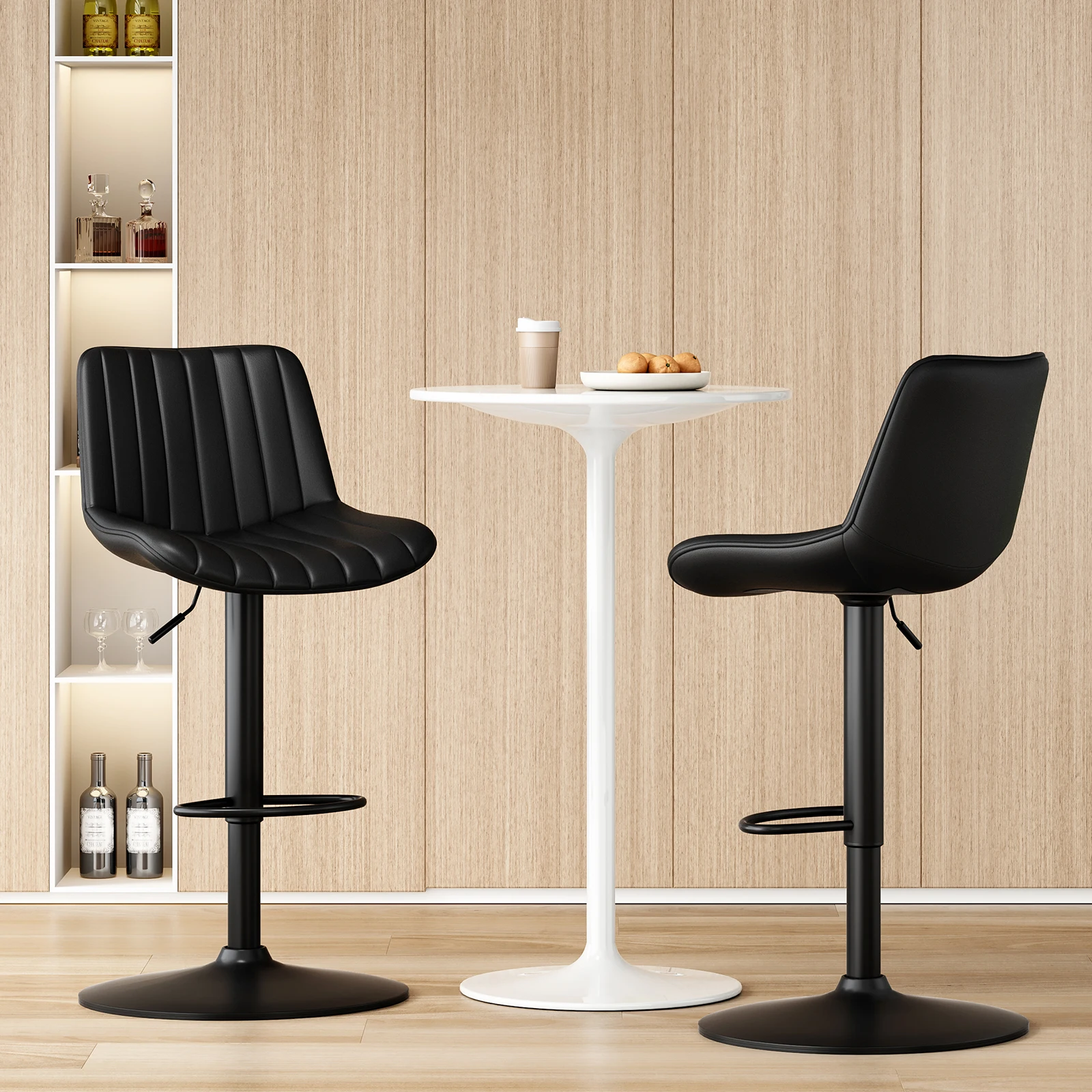 Farini Bar Stools Set of 2, Adjustable Swivel Counter Height Chairs with Back