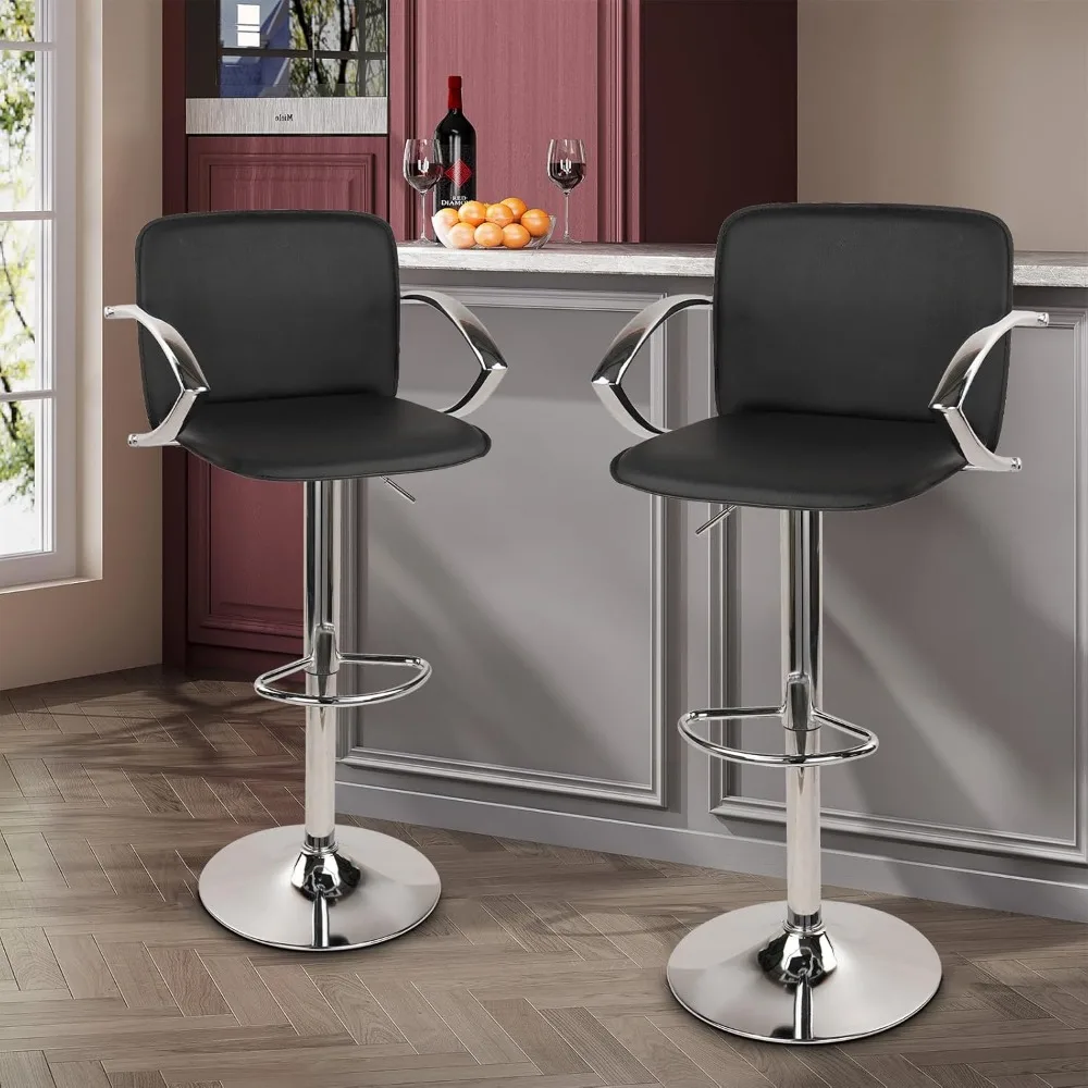 Taburete de bar Juego de 2 taburetes de mostrador de altura ajustable Sillas de bar con reposabrazos, respaldo ergonómico y reposapiés, giratorio de 360 grados