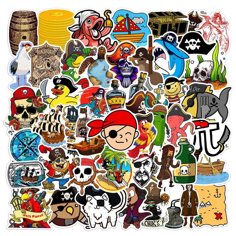 10/30/50pcs Cartoon Pirate Graffiti Stickers Cute Decals DIY Luggage Guitar Motorcycle Laptop PVC Graffiti Sticker for Kids Toys