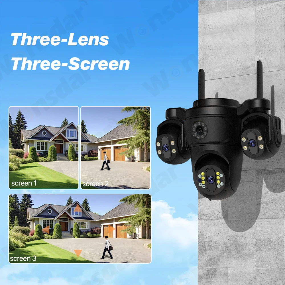 Telecamera IP WiFi Esterna 15MP Tripla Lenti Tripla Schermi Video di Sicurezza Monitor 8MP HD Ai Rilevamento Umano Telecamera CCTV iCsee
