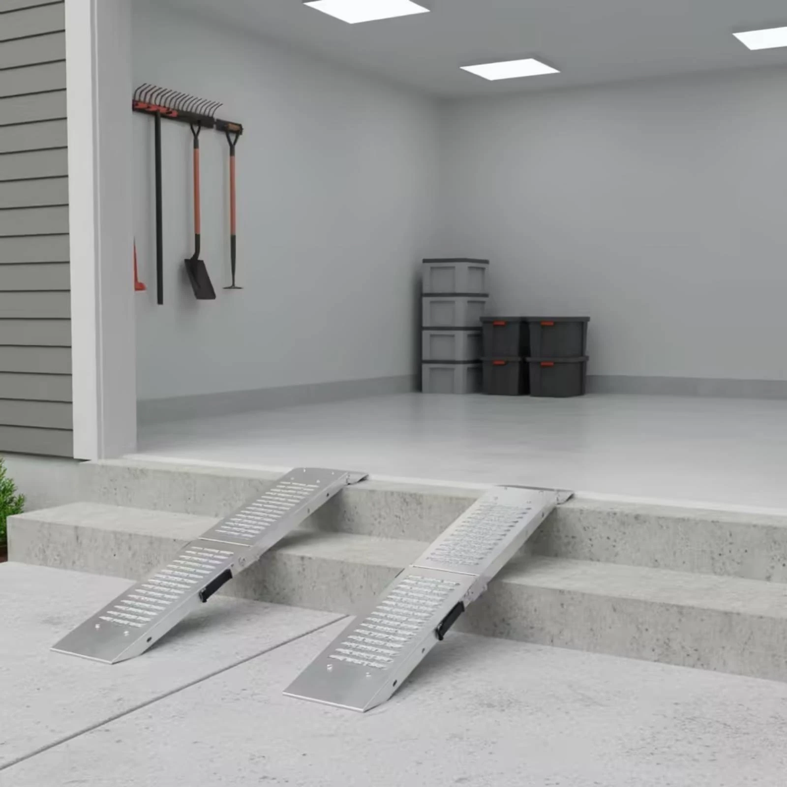 

Foldable Loading Ramp Hook-Style Top Metal Loading Ramp Vehicle Access Carrying Handle for Garage