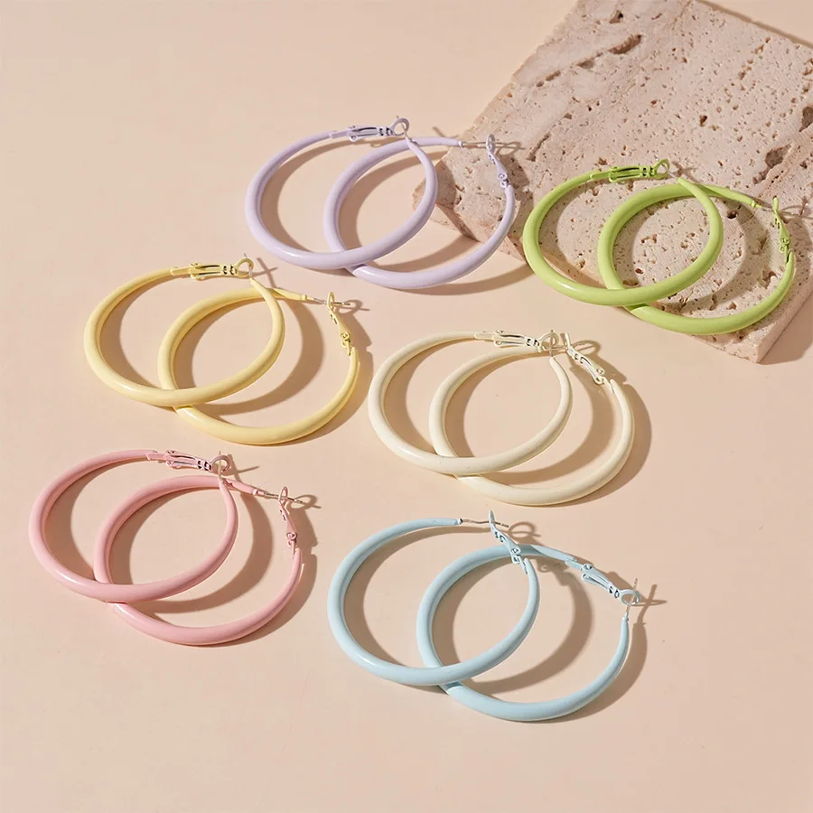 Small fresh candy color plain ring water drop square geometric silver needle earrings, versatile temperament simple high-end