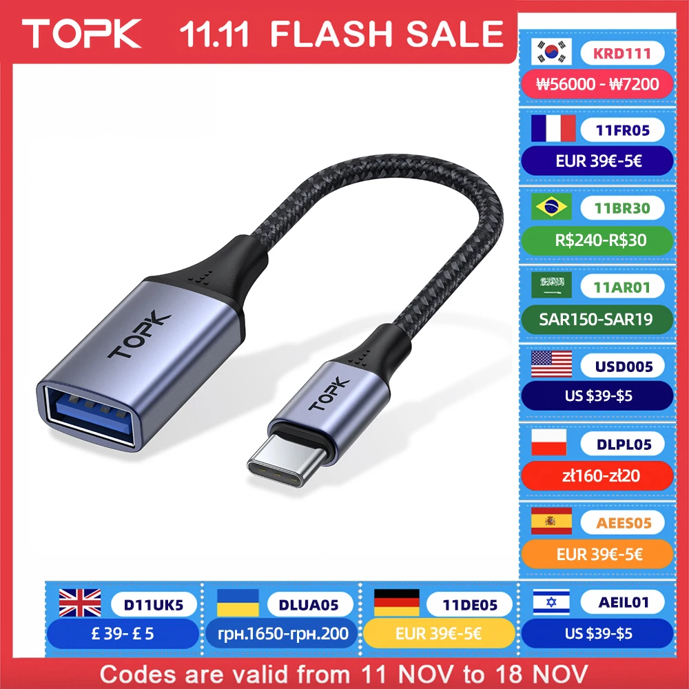 TOPK USB C to USB A Dapter OTG Cable Type C Male to USB 3.0 2.0 Female Cable for MacBook Pro Samsung Type C Adapter