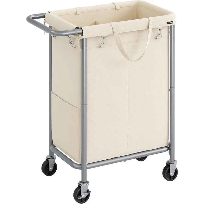 

SONGMICS Laundry Basket with Wheels, 2-Section Rolling Laundry Hamper, 37 Gallons (140L), Removable Liner, 27.2x15. x31.9 Inches