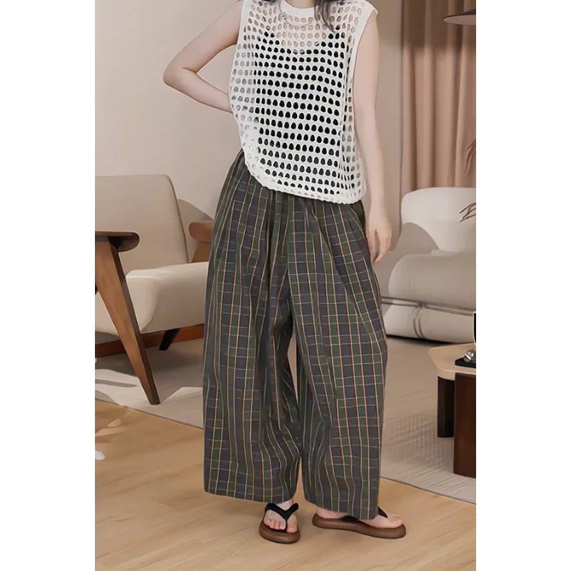 Pantalon rétro en coton et lin pour femmes, jambes larges, Style paresseux, ample, polyvalent, décontracté, Ins, nouvelle collection été