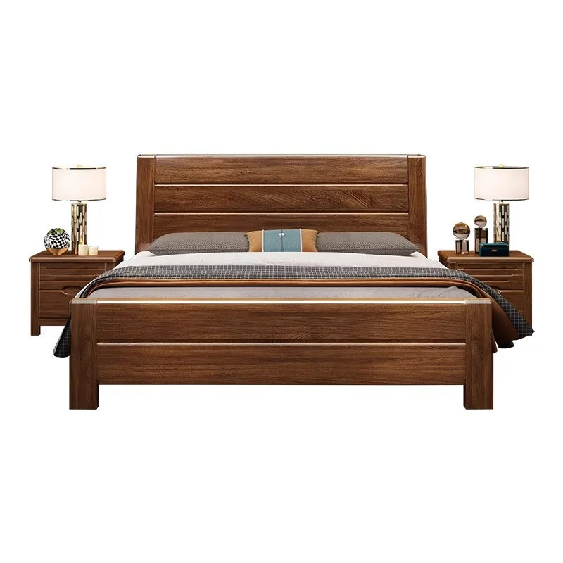 

New Chinese walnut solid wood bed, small apartment, master bedroom double bed