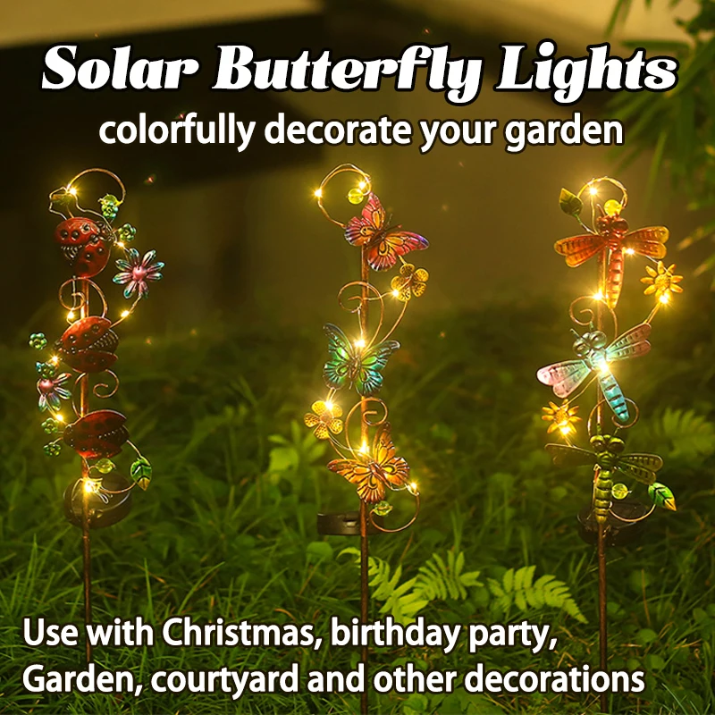 

Outdoor solar garden LED lamps hummingbird butterfly dragonfly decoration lawn wrought iron landing lights birthday gift decors