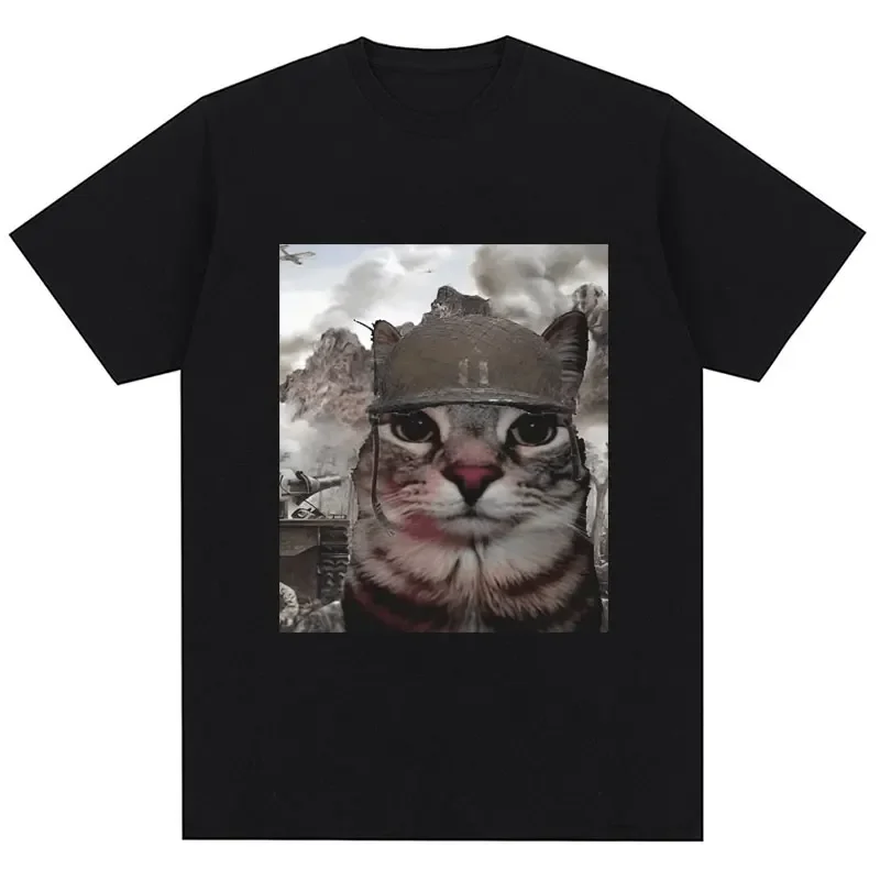 Thousand Yard Stare Cat Funny Meme T-shirt Humor Style Vintage High Quality T Shirt Men Women Oversized Casual Streetwear