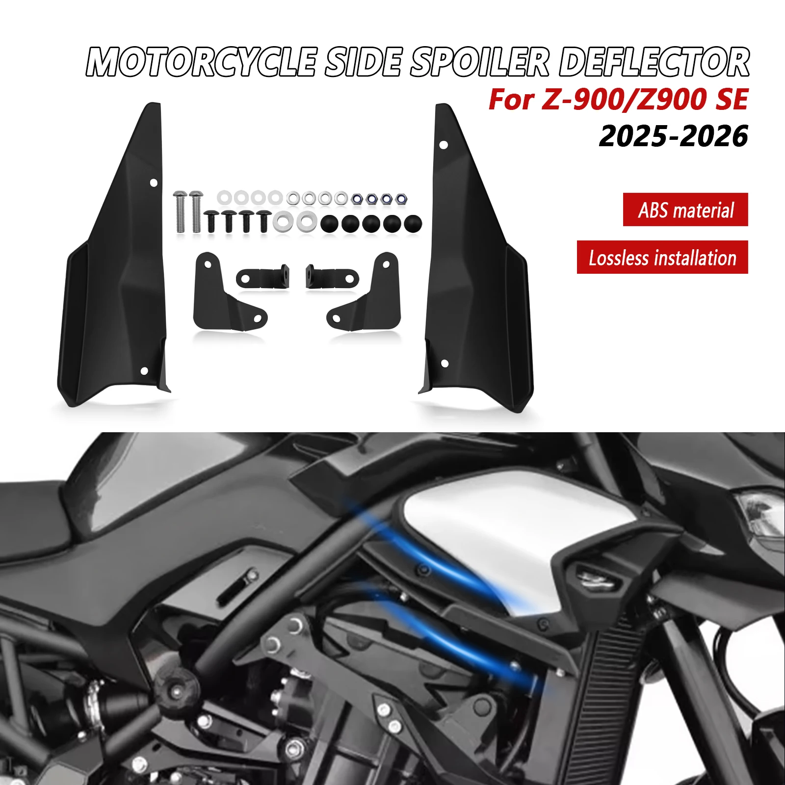 دراجة نارية ABS Alerons Laterals عارية الجانب المفسدين الهوائية الجناح منحرف ثابت الجناح لكاواساكي Z900 Z900 SE 2025-2026