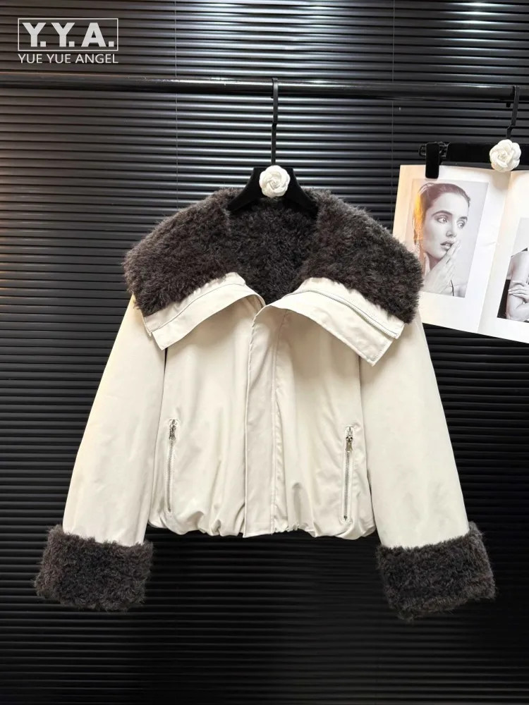 Winter Dikker Warme Vrouwen Dubbelzijdig Wearable Sailor Kraag Jas Rits Wollen Voering Bovenkleding Loose Fit Vrouwelijke Mode Jas