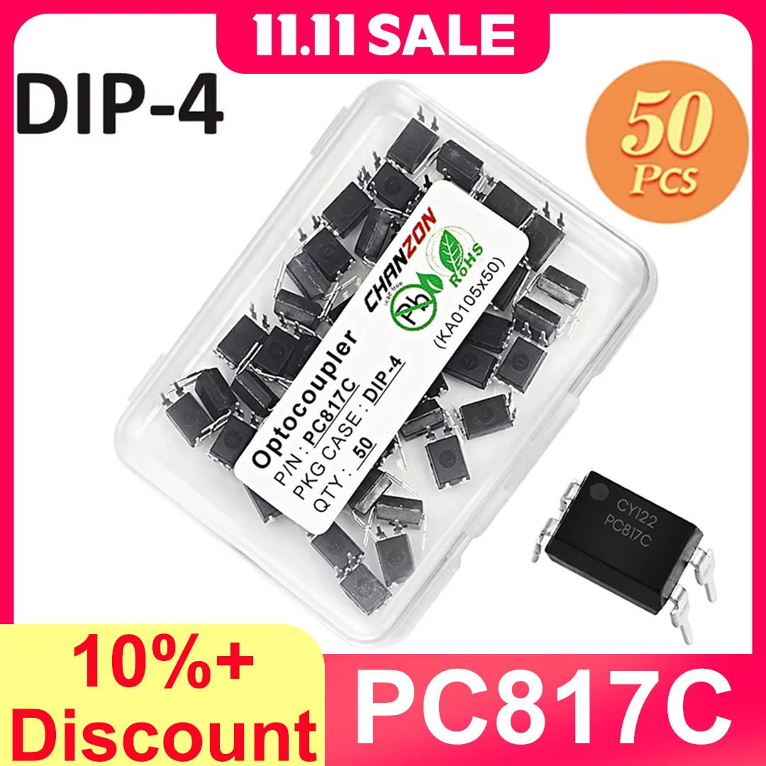 50PCS PC817 PC817C 817 817C EL817 5v Optocoupler FL817C PS817C DIP4 DIP Opto Coupler New and Original Optical Isolation IC Chip