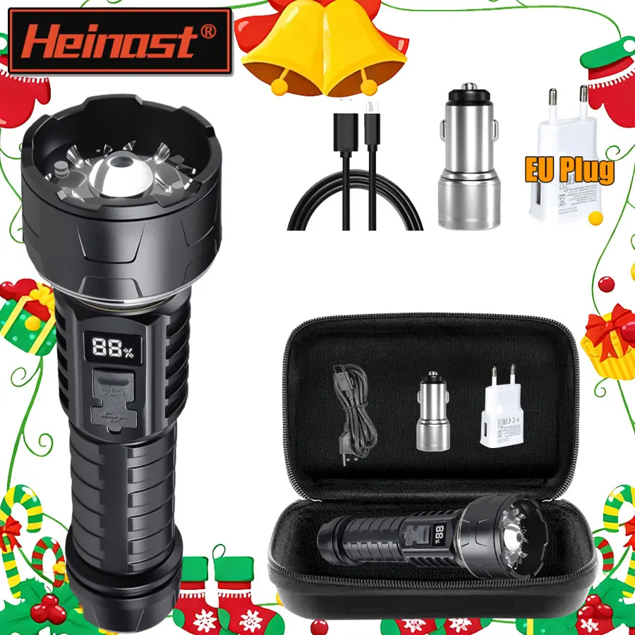 Powerful Led Camping Flashlight With Power Display Portable Rechargeable Light Emergency Waterproof Lantern For Outdoor Camping