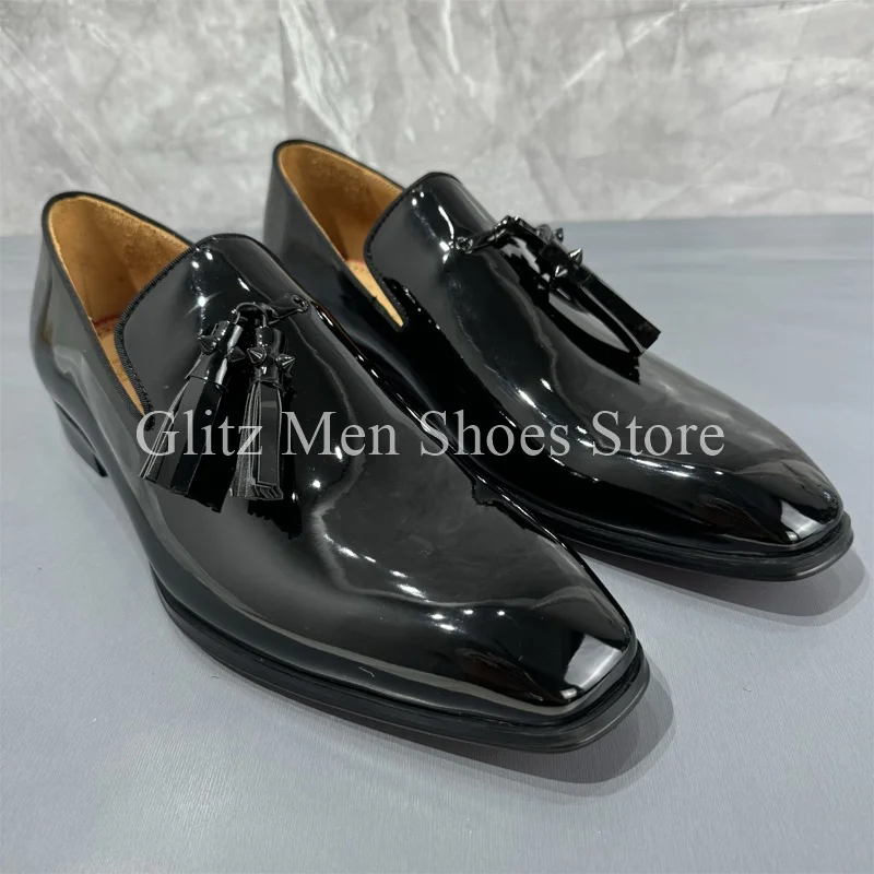 Patent Leather Small Square Toe Loafers Business Dress Shoes Men\'s Shoes Casual Leather Shoes Spring Summer Formal Wedding Shoes