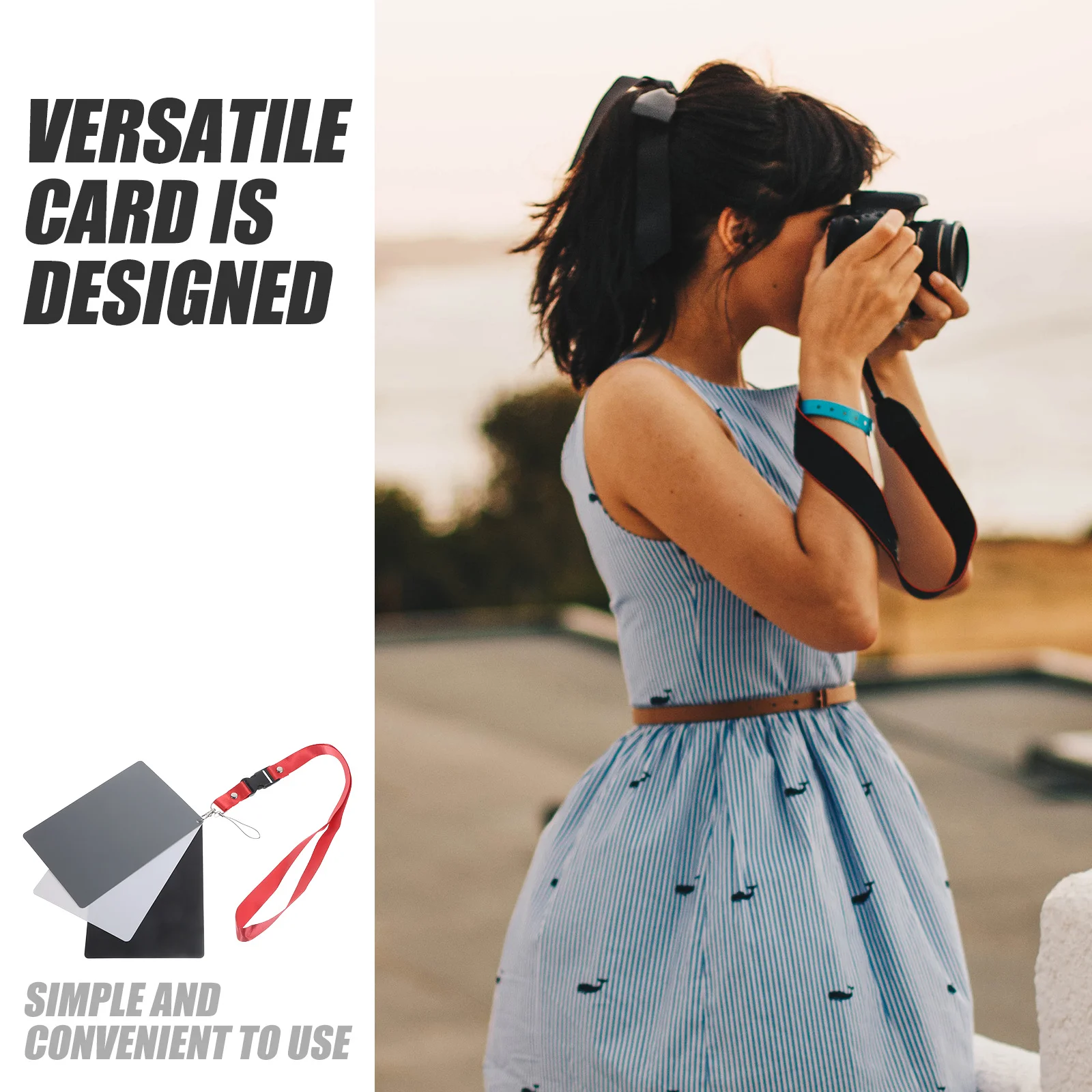 بطاقة توازن التصوير الفوتوغرافي باللون الرمادي والأسود والأبيض أداة معايرة محمولة لمدقق التعرض لكاميرا Dslr مع حزام #6