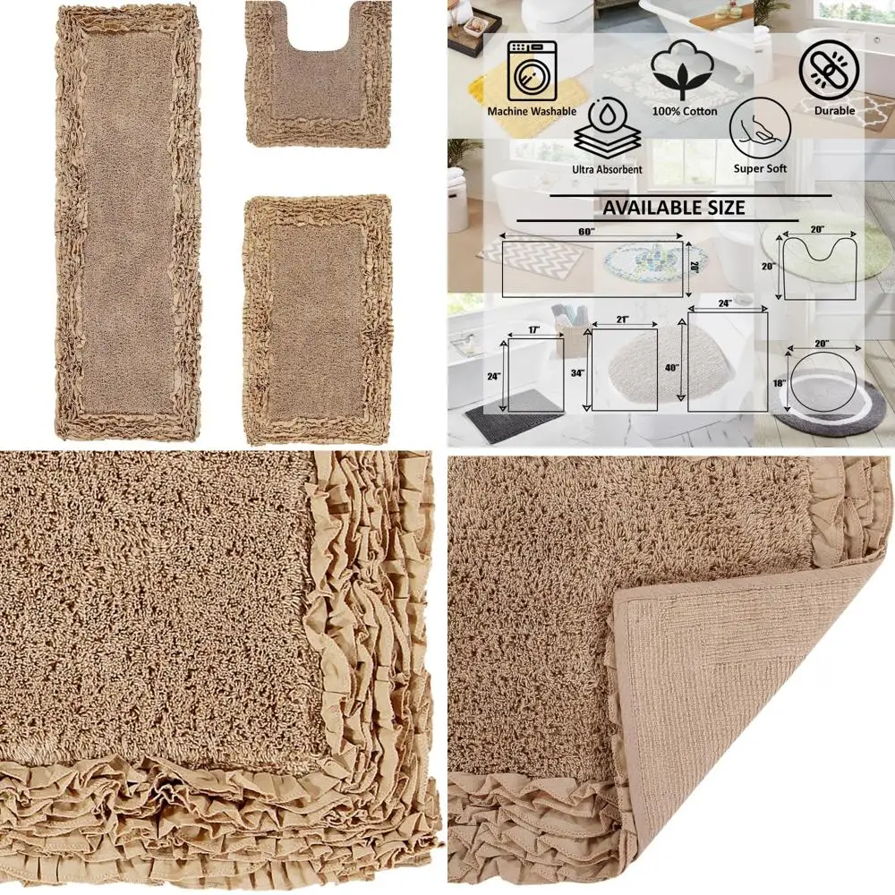 

Ultra Soft Plush Absorbent Cotton Shaggy Border Bath Rug for Bathroom Floor - 100% Cotton, Tufted and Comfortable