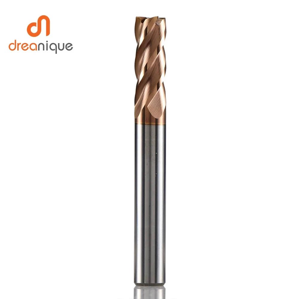 DREANIQUE Tungsten Steel Milling Cutter D4/6/8/10/12 4 Flutes Flattened Head Alloy Coating HRC55 CNC Milling Carbide End mills