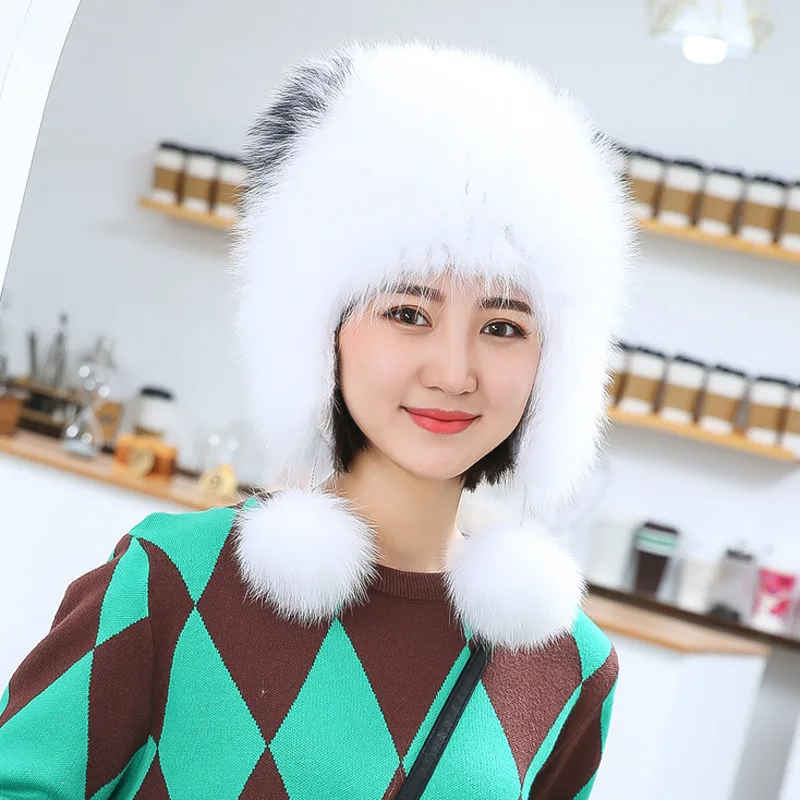 

Natural Fox Fur Hat Women Cute Cat's Ears Hat In Winter Warm Ear Protection Fur Caps Female Real Fur Bomber Hat Russians Hats