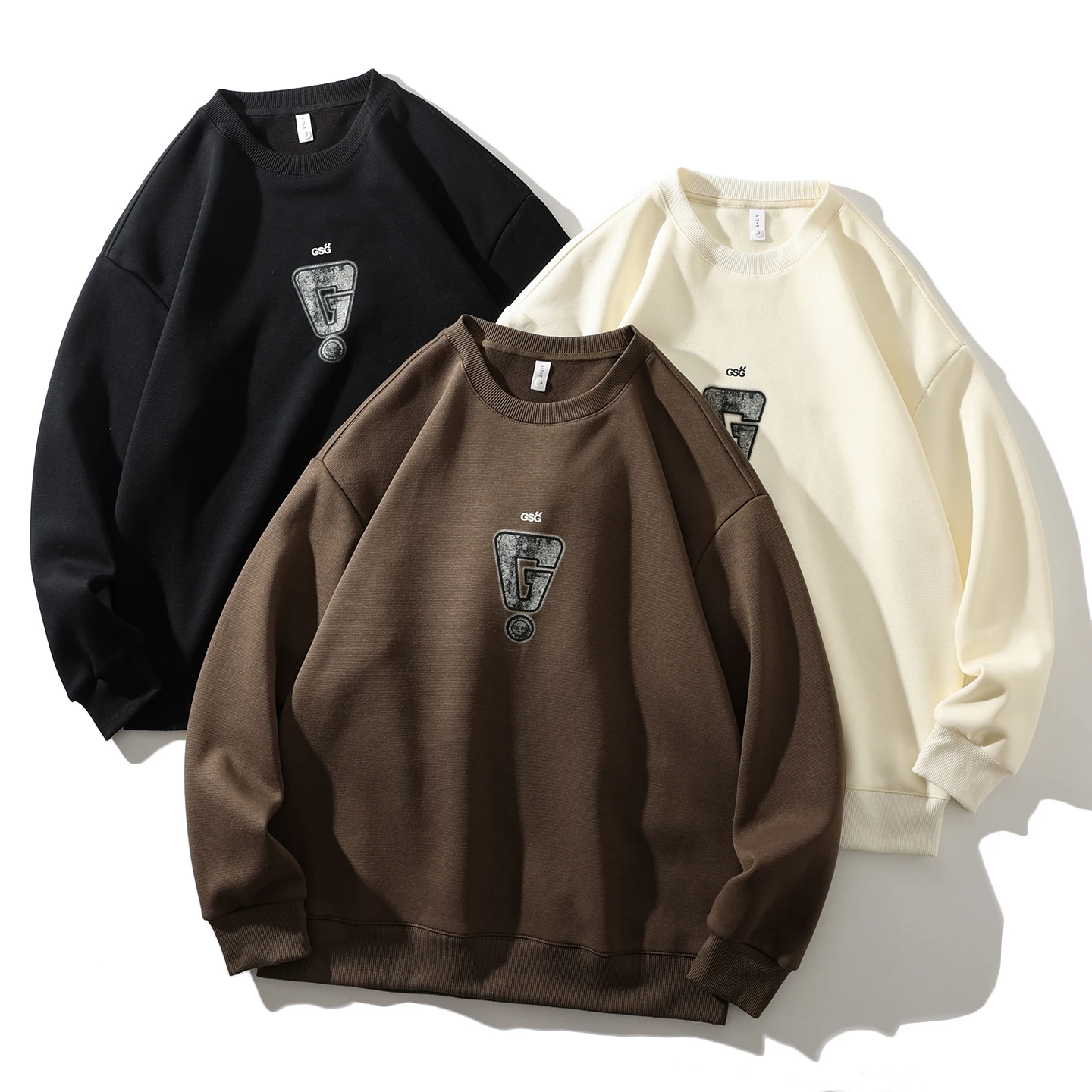 

Trendy Design Fleece Lined Thickened round Neck Warm Sweatshirt for Men Casual All Match Loose Fit Autumn Winter Streetwear