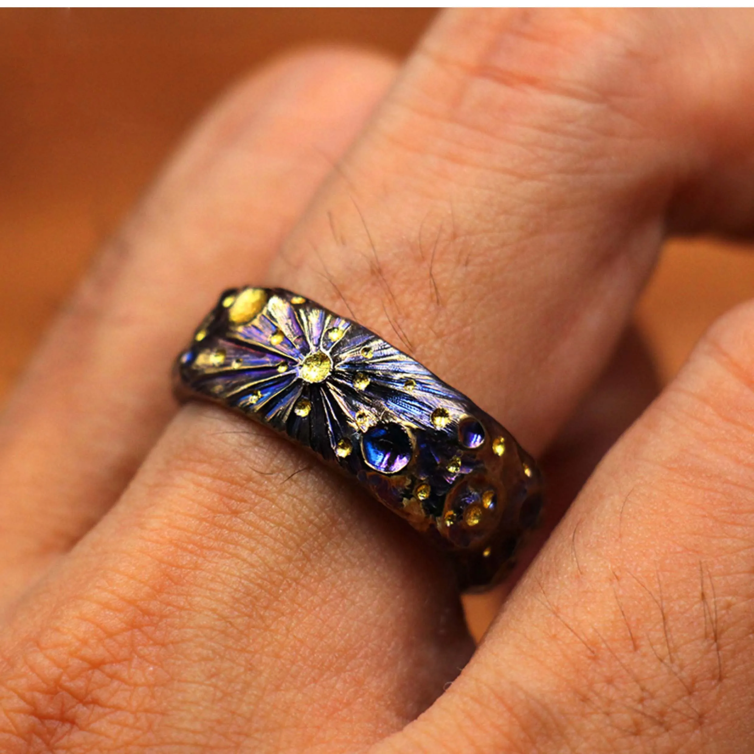 1 Piece Titanium Alloy Hand Engraved Starry Night  Ring