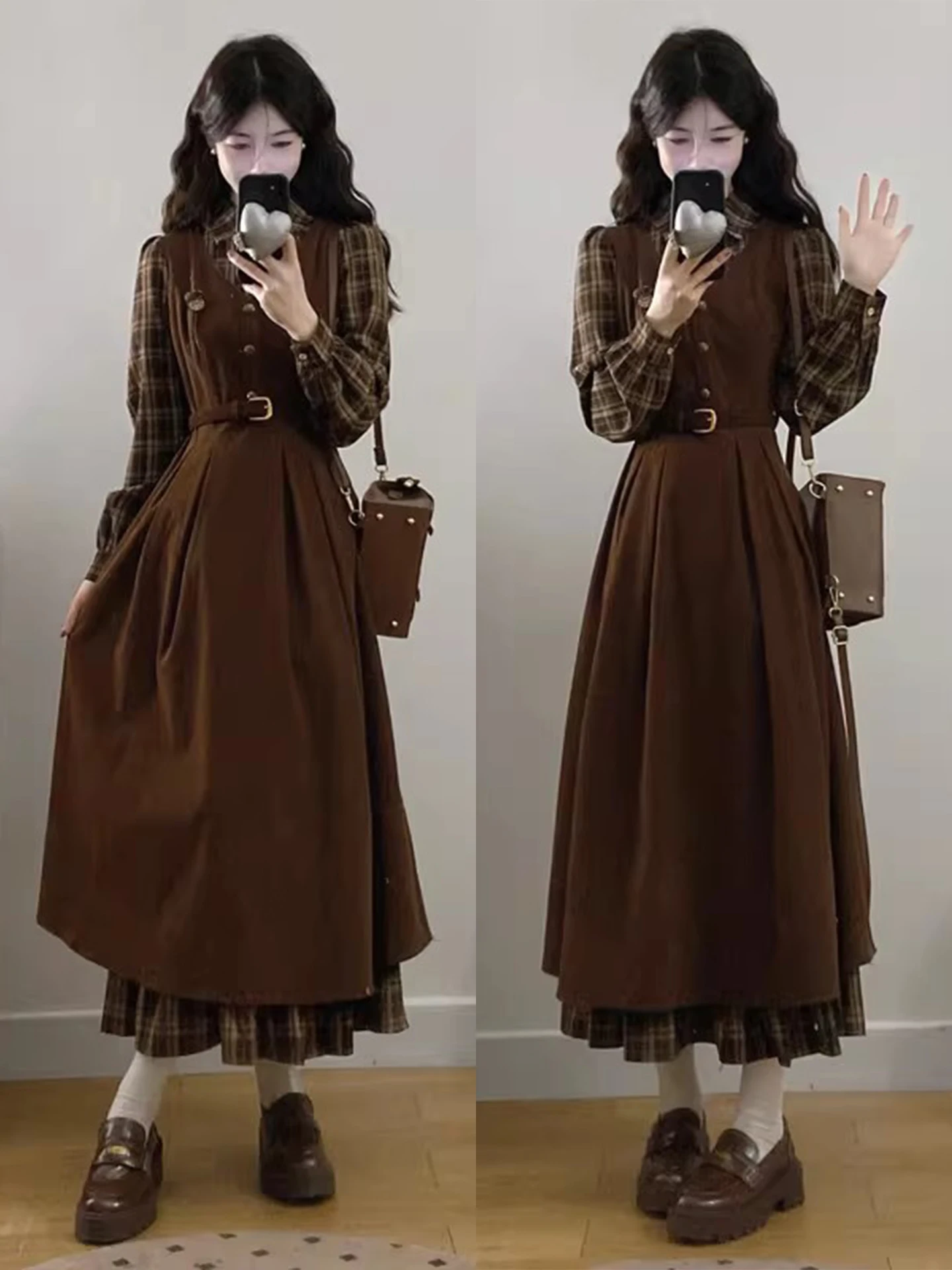 

Юбка трапециевидной формы в клетку с высокой талией College Sle Ne Long Sve Dr для женщин больших размеров, весенний сезон, повседневная одежда