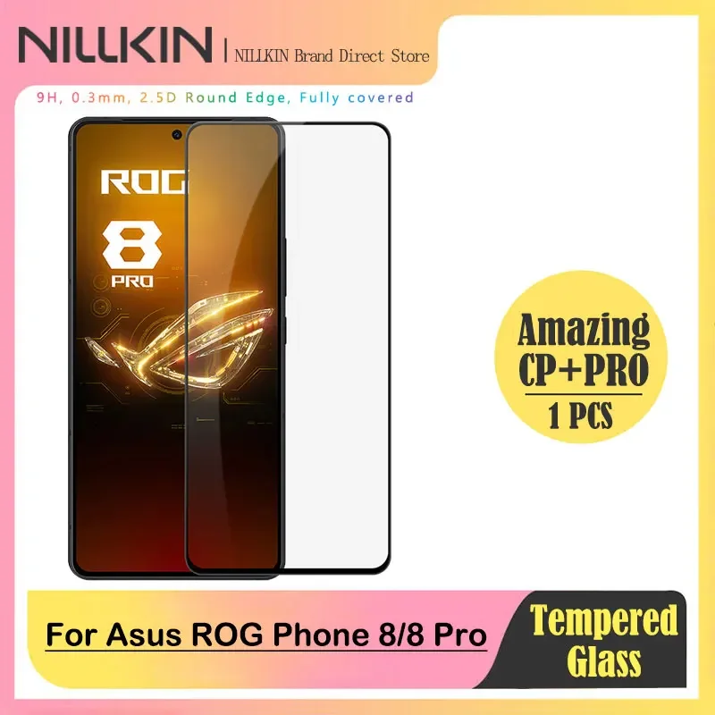 NILLKIN CP+Pro واقي شاشة من الزجاج المقوى لهاتف Asus ROG Phone 8، 8 Pro، طبقة مغطاة بالكامل، 0.33 مم، 2.5D، حماية 9H