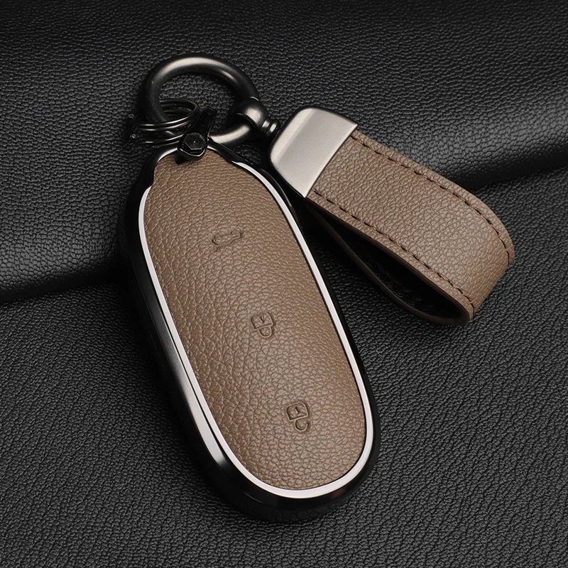 Aluminum Alloy Leather Car Key Case For LEADING IDEAL LiXiang L9 L8 L7 Remote Smart Keyless Protector Shell Accessories