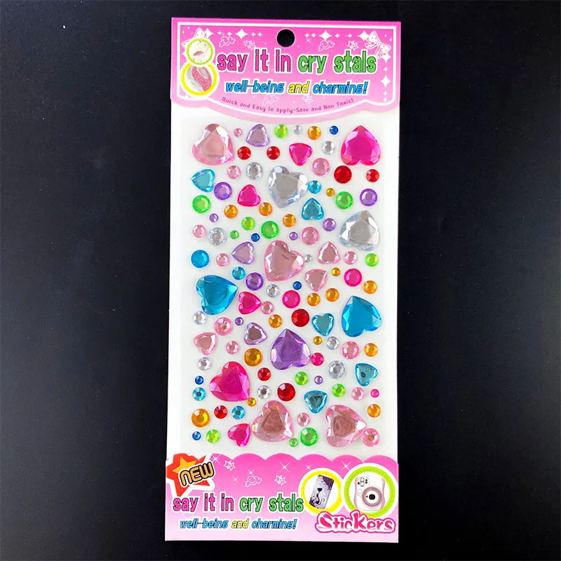 Pegatina de diamante para niños, 3D pegatina de cristal acrílico, flor de amor colorida, decoración de gemas redondas DIY, pegatinas para niña