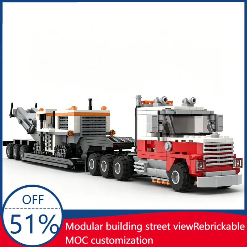 

594PCS Heavy Haul Truck With Milling Machine Model Custom Building Blocks Assembly Vehicle Educational Toy Creative Display Gift