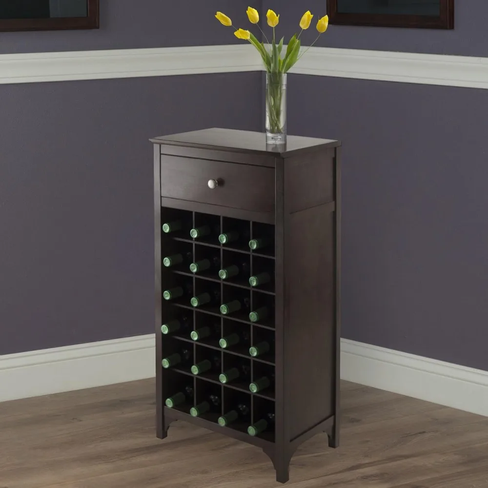 Coffee Bar Cabinet Heavy Duty Wine Cabinet with Drawer 19.09W X 12.6D X 37.52H-Inches, Solid and Composite Wood Dark Espresso