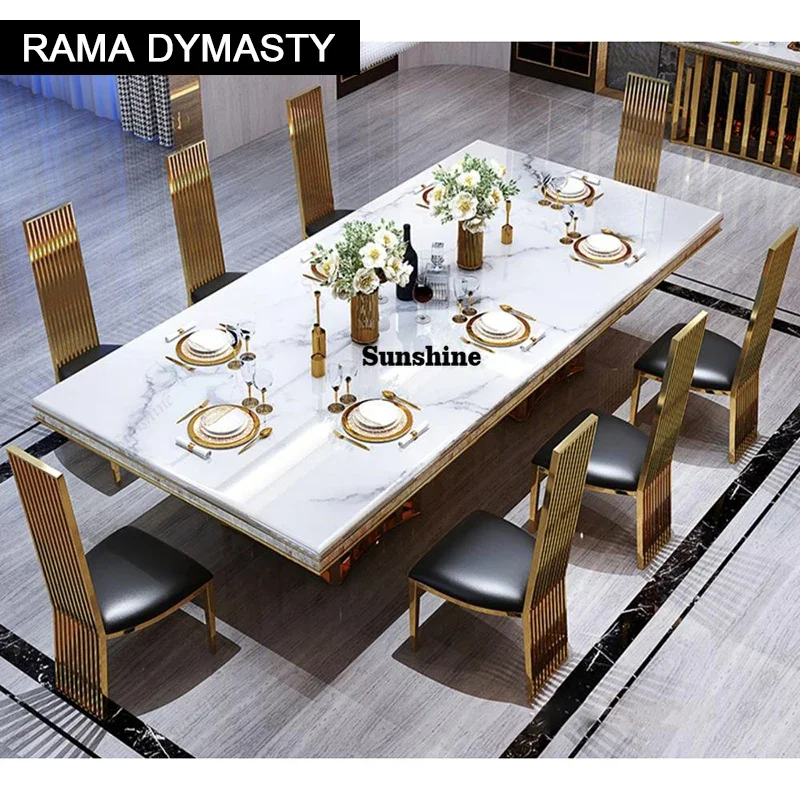 Rama Dymasty stainless steel Dining Room Home Furniture modern marble dining table rectangle table  FT