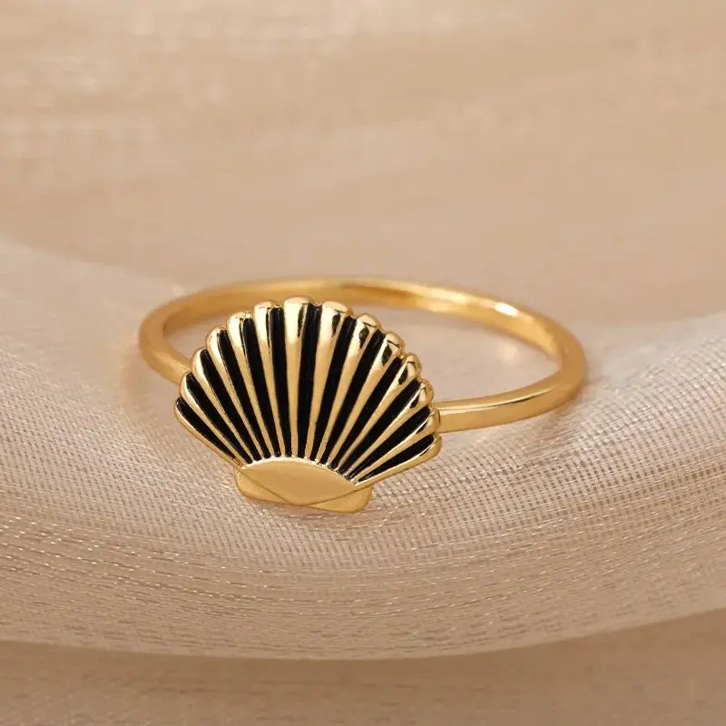 Vintage Shell Rings for Women Stainless Steel Seashell Finger Ring Female Aesthetic Wedding Fashion Jewelry Gift bague femme